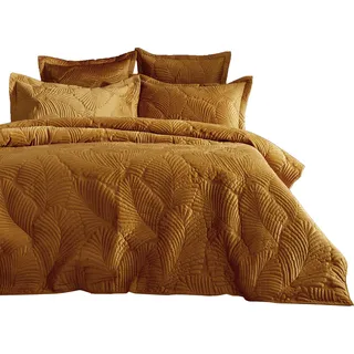 Paoletti - Gesteppt - Bettwäsche-Set "Palmeria", Samt RV2144 (Einzelbett) (Gold) - Gold