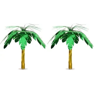 Beistle S50556AZ2 Metallische Kunststoff-Palmen-Kaskaden-Mittelstücke, 2 Stück Für Luau Hawaii-Themen-Geburtstagsparty-Zubehör, Dschungel-Safari-Dekorationen, grün/gold