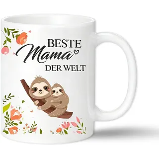 Geschenke für Mama Tasse Beste Mama der Welt, Kaffeetasse Faultier Motiv Blumen, Muttertagsgeschenke, Tasse Muttertag Keramikbecher 11oz, Geburtstagsgeschenk für Mutter, Frauen, Mam