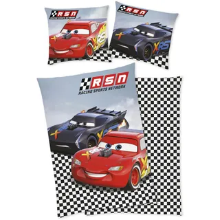 Disney Cars - Auto Bettwäsche 80x80 + 135x200 cm, 100% Baumwolle mit Reißverschluss