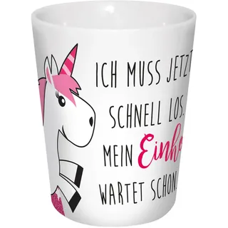 infinite by GEDA LABELS Einhorn WARTET Schon, ca. 300ml Porzellanbecher V-Mug, Porzellan, weiß/pink, 8,5 x 8,5 x 10 cm, weiß/pink, 15906