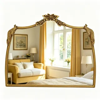 Awhtixbo Gold Barock Spiegel Antik-Vintage mit Goldrand & Bögen Dekorativer Halbrund Spiegel als Wanddekoration für Wohnzimmer, Flur Prunkvoller Wandspiegel im Barockstil,Größe: 48 x 61 cm