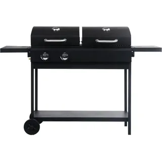 vidaXL Gas- und Holzkohle-Grill mit 2 Brennern - Schwarz