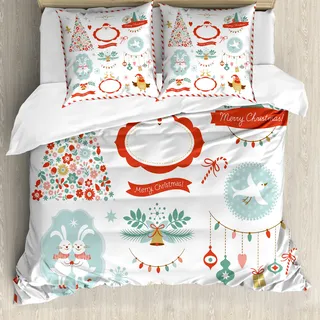 ABAKUHAUS Weihnachten Bettbezug, Fröhlich Grafik, Milbensicher Allergiker geeignet mit Kissenbezügen, 200 cm x 200 cm - 80 x 80 cm, Mehrfarbig