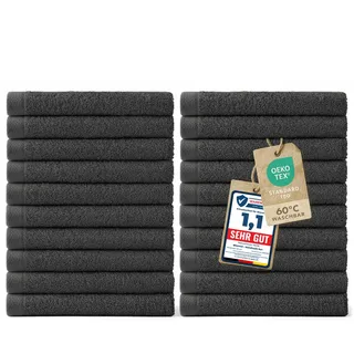 Blumtal Premium Frottier Gästehandtücher Set 24 teilig 100% Baumwolle - Oeko-TEX zertifiziertes Gästehandtuch 24x (30x30 cm) - Ultra saugstarkes Gästetücher Set waschbar °60 - Handtücher Anthrazit