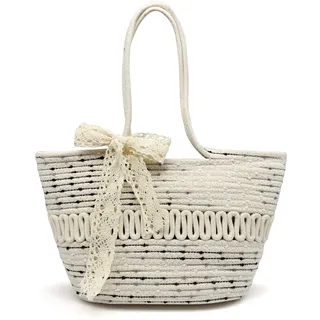 Pahajim Tote Bag Handtasche Geflochten Damen Shopper Tasche Umhängetasche mit Reißverschluss Korbtasche aus Baumwollseil