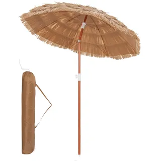 FANTASK Sonnenschirm Hawaii, UV-Schutz, Strandschirm Stroh neigbar, Strohschirm höhenverstellbar, Gartenschirm mit Tragetasche, Terrassenschirm für Garten, Strand, Outdoor