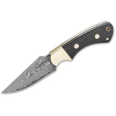Gil Hibben United Cutlery feststehendes Messer Damascus Sidewinder Knife - Messer mit Damast-Klinge und einem Griff aus Pakkaholz - inkl. passgenauer Lederscheide, Schwarz