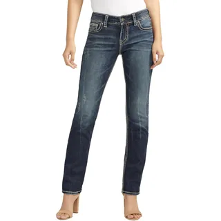 SILVER JEANS Damen Straight Leg Jeanshose Suki Mid Straight, Gr. W28/L32 (Herstellergröße: 28), Blau (Indigo SDI349)