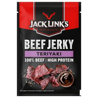Jack Links Beef Jerky Teriyaki – 12er Pack (12 x 60g) – Trockenfleisch Eiweiß Snacks - High Protein Snack für Gym, Fitness, Outdoor - American Food für Menschen - Dörrfleisch Chips aus Rind Fleisch