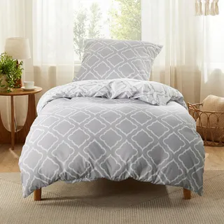 BEDSURE Bettwäsche 135x200 2teilig Bettbezug - Bettwäsche-Sets 135 x 200 cm mit Kissenbezug 80x80 cm, Weich Wendebettwäsche Bedding Gitter Grau Muster für Einzelbett mit Reißverschluss