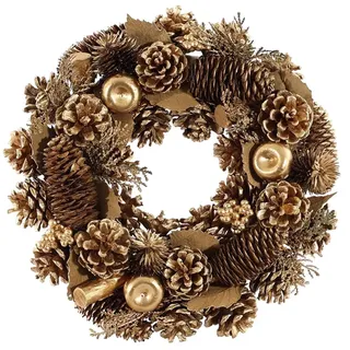 Apac Weihnachtskranz Kunst 30cm Gold Tannenzapfen mit Äpfeln