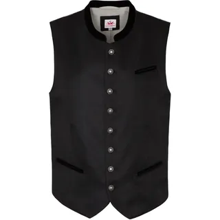 Trachtenweste SPIETH & WENSKY "Gil", Herren, Gr. 56, schwarz, Obermaterial: 100% Polyester PES. Futter: 47% Baumwolle CO. 46% Polyester PES. 5% Polyamid PA. 2% Elasthan EL. 47% Baumwolle CO. 46% Polyester PES. 5% Polyamid PA. 2% Elasthan EL., uni, festlich, slim fit, Rundhals, Westen Trachtenweste, mit silbernen Knöpfe