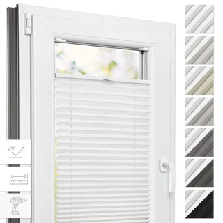 Estika Thermo-Plissee mit Bohren - 65 cm x 200 cm - Farbe: Weiß - Plissee Blickdicht, Fensterrollos für innen, Verdunkelungsplissee, Rollos für Fenster