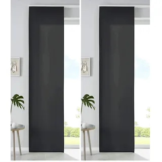 Gardinenbox 1er Set Schiebegardine Flächenvorhang Mikrofaser Vorhang Gardine Raumteiler HxB 245x60 cm Schwarz Matt Paneelwagen Beschwerungsstange, 85600N (Packung mit 2)