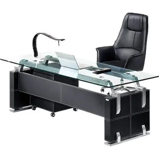 Moderner Eckschreibtisch aus MDF und Glas in Holzoptik - Schwarz