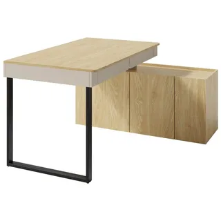 beautysofa - Moderner Schreibtisch 130 cm mit integrierter Kommode, Bürotisch mit Stauraum, 2 Schubladen und 3 Türen, Computertisch, Sand Beige LICO - Beige