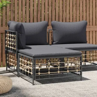 The Living Store Gartenhocker mit Dunkelgrauem Kissen Poly Rattan - Grau