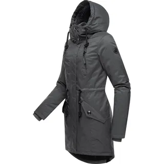 Ragwear Wintermantel Elsie Melange Wasserdichter Winterparka mit Kapuze und Teddyfleece schwarz