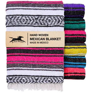 El Paso Designs Mexikanische Yoga-Decke – Bunte Falsa-Serape-Überwurf für Yoga, Strand, Picknick, Sattel oder Heimdekoration – weiche gewebte Boho-Decke (Rosa)