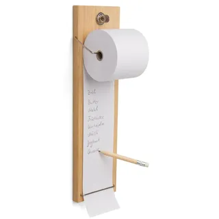 Notizrollenhalter aus Holz (Eiche) für die Wand inkl. Bonrolle, Stiftehalter und Bleistift mit Radiergummi - Einkaufsliste und Notizblock für die Küche zum Aufhängen - Memoboard KasseRolle (60.0)
