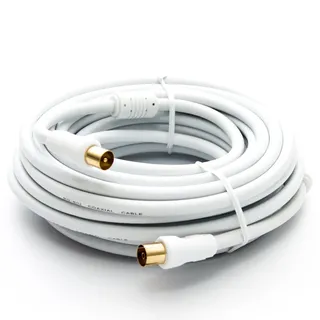 Premium X 15m Antennenkabel TV Anschlusskabel HDTV Full HD, 4K Koaxial-Kabel - Vollmetall-Stecker auf IEC-Buchse für digitales Fernsehen und Radio - DVB-T/T2, DVB-C, DVB-S/S2 - Weiß