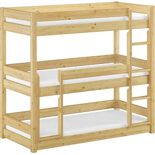 Dreier-Etagenbett für Erwachsene Stockbett für drei Personen 90x200 Kiefer Massivholz V-60.03-09Rollrost und Matratze inkl. - Naturbelassen