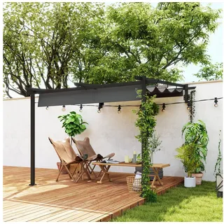Outsunny - Terrassendach Pergola ca. 3x3m Terrassendachung, Garten Pavillon aus Aluminium, Wandmontage, Gartenpavillon mit Verstellbares Dach, Sonnenschutz für