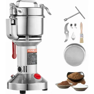 Vevor elektrische Getreidemühle Hochgeschwindigkeits-Gewürzmühlen 1500 W 300 g, Pulverisiermaschine aus Edelstahl, für trockene Körner Gewürze Müsli Kaffee Mais Pfeffer Silber 180 x 160 x 355 mm