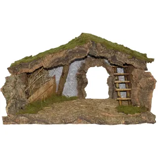 euromarchi Weihnachtskrippe Natalizio, Leere Hütte, Stall, Leiter und Heilen, aus Holz, Stroh und Moschus, 23x12,5x13 cm, 23 x 12,5 x 13 cm