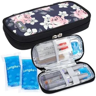 YOUSHARES Insulin-Kühler Reisekoffer Diabetiker Isolierter Organizer Tragbare Kühltasche für Insulinstift und Medikamente Diabetiker Zubehör mit 2 TSA zugelassenen Eisbeutel (Blume)