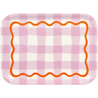 Rechteckiges Serviertablett aus Holz in hübschem lila Vichy-Karo-Design, für Nachmittagstee, Kaffee, Getränke, Sandwiches, nachhaltiges Birkenholz aus Schweden, spülmaschinenfest, Größe: B 27 x H 20