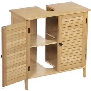 Badezimmer-Möbel mit 2 Türen und Bambus-Oberfläche – 60x30x60 cm – Unterschrank für Waschbecken und Aufbewahrungsschrank