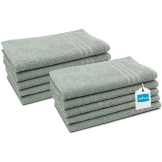 ZOLLNER 10er Set Gästetücher in 30x50 cm - saugstarke Handtücher in grau - mit praktischem Aufhänger - mit DREI modernen Tiefgangstreifen - waschbar bis 60°C - Baumwolle - Hotelqualität