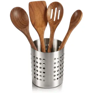 com-four® Besteckabtropfkorb - Küchenutensilienhalter aus Edelstahl - Besteckkorb, Kochlöffelständer aus Metall - moderner Serviettenhalter - Metall-Besteckhalter (silberfarben)
