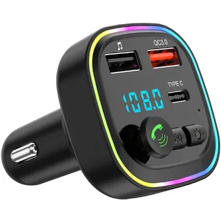 FM Transmitter Bluetooth Freisprechen Car Musik-Player, Type-C+2 USBA,(QC 3.0+PD 30W) LED-Licht, für Bluetooth, SD-Karte, USB-Disk