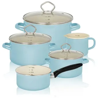 Krüger Sylt Topf-Set 5-tlg. 3 x Fleischtopf + Stieltopf + Milchtopf pastellblau