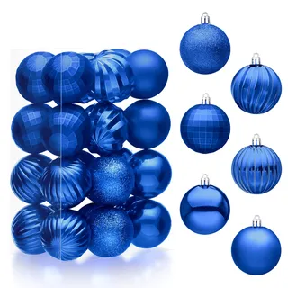 Joiedomi 24-teiliges Set mit blauen Weihnachtskugeln, 6 cm, bruchsicherer Christbaumschmuck, hängende Weihnachtsornamente, Dekoration für Weihnachtsbaum, Kranz, Girlande, Feiertags