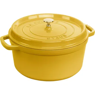 STAUB Gusseisen Bräter/Cocotte, Rund 28 cm, 6,7 L, Aromaregen Funktion für optimale Befeuchtung, für alle Herdarten inkl. Induktion und Backofen, Citron