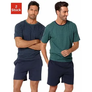 LE JOGGER le jogger® Pyjama, (4 tlg., 2 Stück), kurz im Streifendesign le jogger® petrol, marine