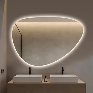 Spiegel asymmetrisch mit organischer LED-Beleuchtung und Anti-Beschlag 100 cm breit und 65 cm hoch - Weiß