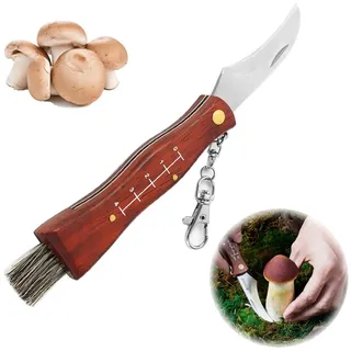 YINZZTRY Holzgriff Pilzmesser, Schwammerlmesser für Pilzsammler, Pilzmesser mit Bürste und Skala, Schwammerlmesser mit Pinsel, Klappmesser mit Schlüsselanhänger, Geschenke für Pilzsammler