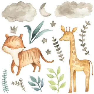 Wallfluent Wandaufkleber 130x215cm - Pflanzen und Tiere , Multicolor , Kunststoff , Rechteckig , 130x215x0.1 cm , Tapeten & Wandverkleidungen, Wandtattoos & Sticker, Wandtattoos