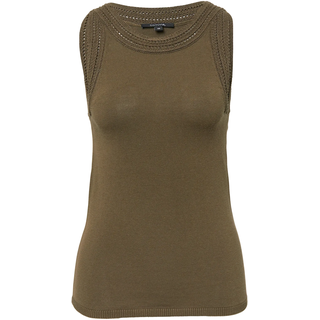 Rundhalsshirt COMMA, Damen, Gr. 46, deep jungle, Strick, Obermaterial: 50% Baumwolle, 50% Viskose, unifarben, regular fit taillenbedeckt, Rundhals, Shirts Rundhalsshirt, mit Strick Details