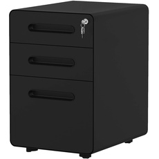 YITAHOME 3-Drawer Rolling File Cabinet, Metal Mobile File Cabinet with Lock, Filing Cabinet Under Desk fits Legal/Letter/A4 Size for Home/Office, Fully Assembled, Black
