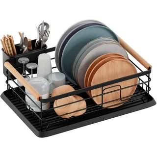 BRIAN & DANY Abtropfgestell für Geschirr, mit herausnehmbarem Tablett, 42 × 30 × 15 cm, Schwarz