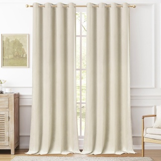 WOLTU Samtvorhang Gardinen mit Ösen Vorhang Blickdicht 135x260 cm, 2er Set Verdunklungsvorhänge Samt Thermovorhang Kälteschutz Winter, Velvet Samt Curtains für Deko Schlafzimmer Wohnzimmer, Beige