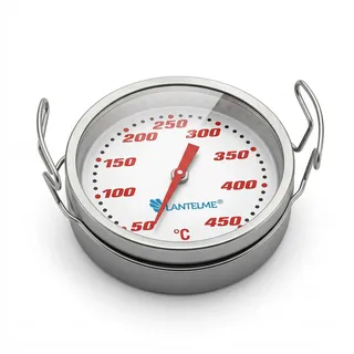 Edelstahl Grillthermometer 450°C zum Auflegen mit Henkel Thermometer für Grillrost Grillgitter Grillraum Analog Grill Temperaturmesser - Silber