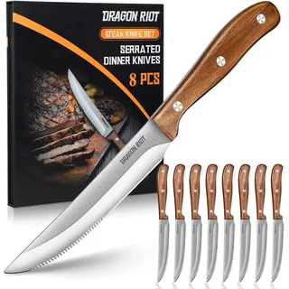 DRAGON RIOT Steakmesser-Set 8 Teilig, Steak Messer mit mit Holzgriff, Steakbesteck mit Geschenkbox