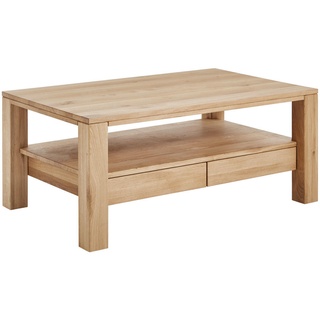 Linea Natura Couchtisch , Eichefarben , Holz , Wildeiche , massiv , 2 Schubladen , rechteckig , eckig , 70x47.5x110 cm , Stauraum , Wohnzimmer, Wohnzimmertische, Couchtische, Couchtische eckig